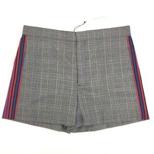 Zara Woman Plaid High Waist Shorts Red, Black & Blue Side Stripes Size Large